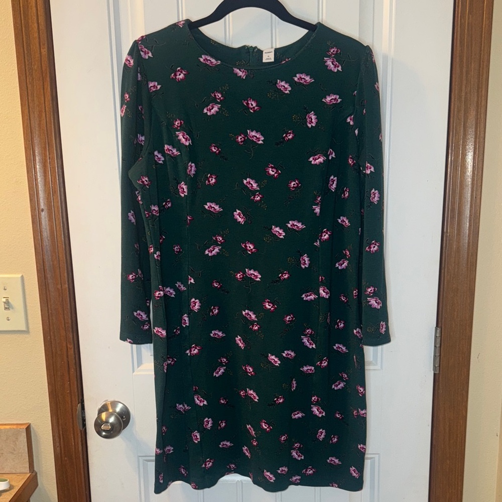 Old Navy Dark Green Dress with Pink Floral Accents